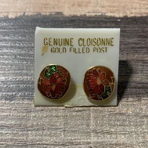 Vintage Genuine Cloisonne Gold Filled Post  Earrings